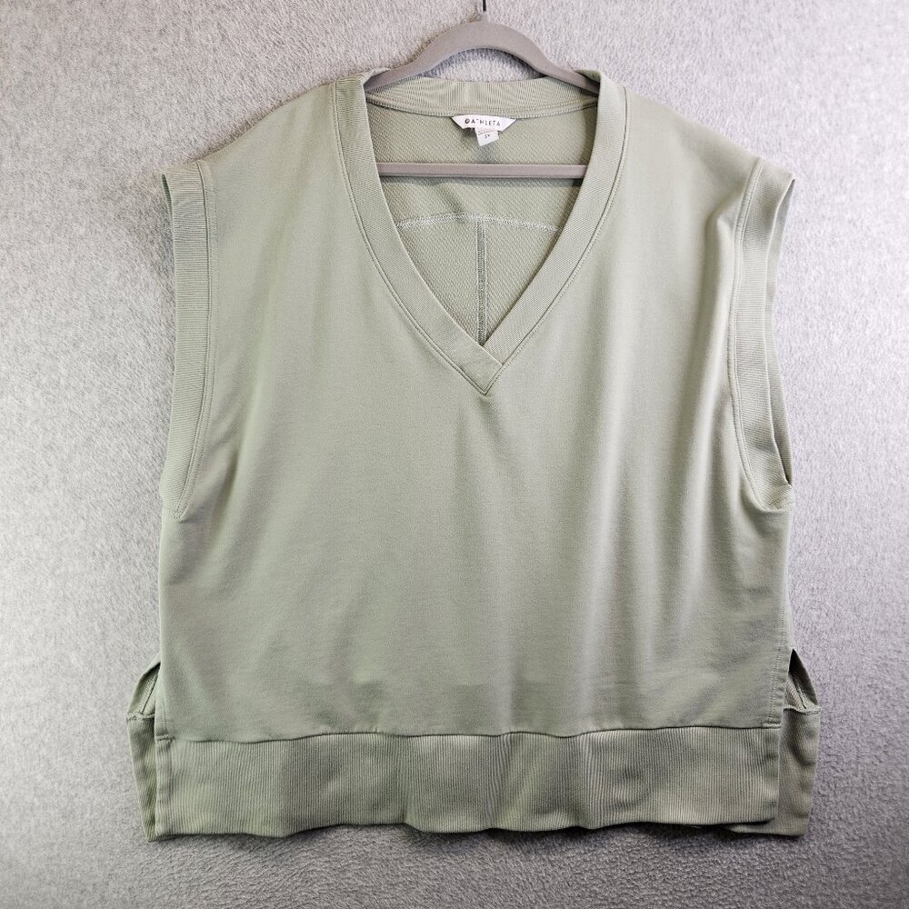 Athleta Sage Green V-Neck Sleeveless Sweatshirt Vest